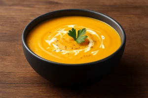 Deliciosa crema de auyama con un toque de cilantro fresco