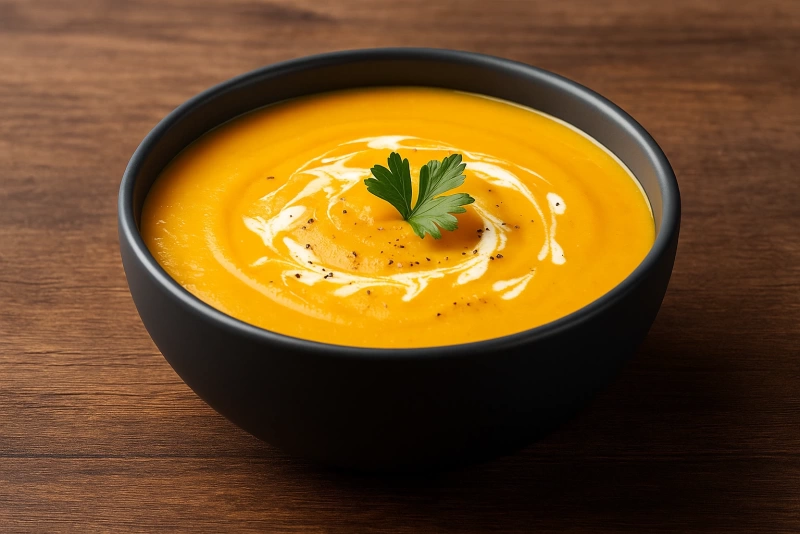 Deliciosa crema de auyama con un toque de cilantro fresco