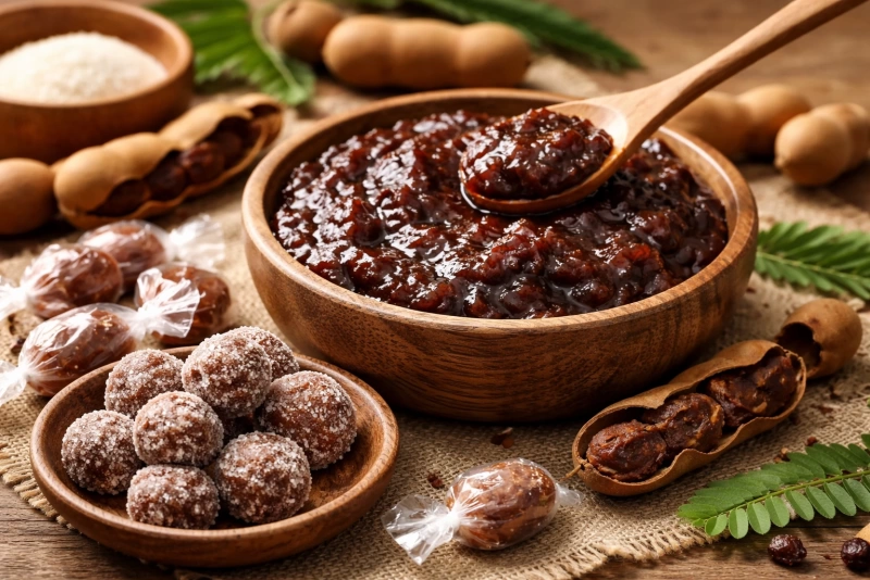 Dulce de tamarindo casero en frascos de vidrio pequeños