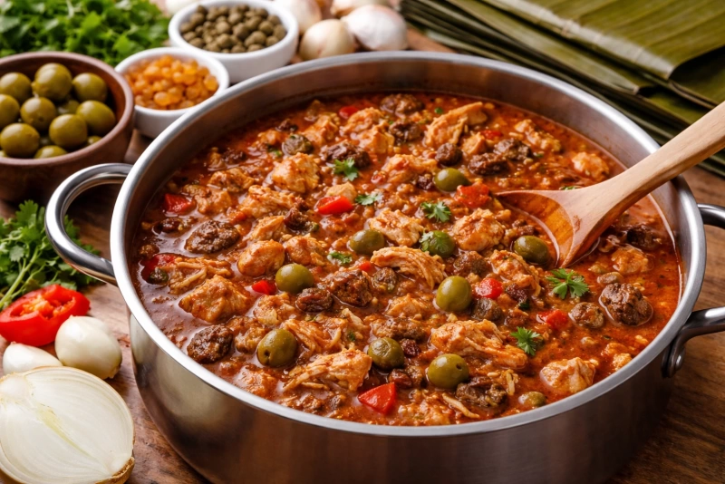 Ingredientes frescos para guiso de hallacas venezolanas